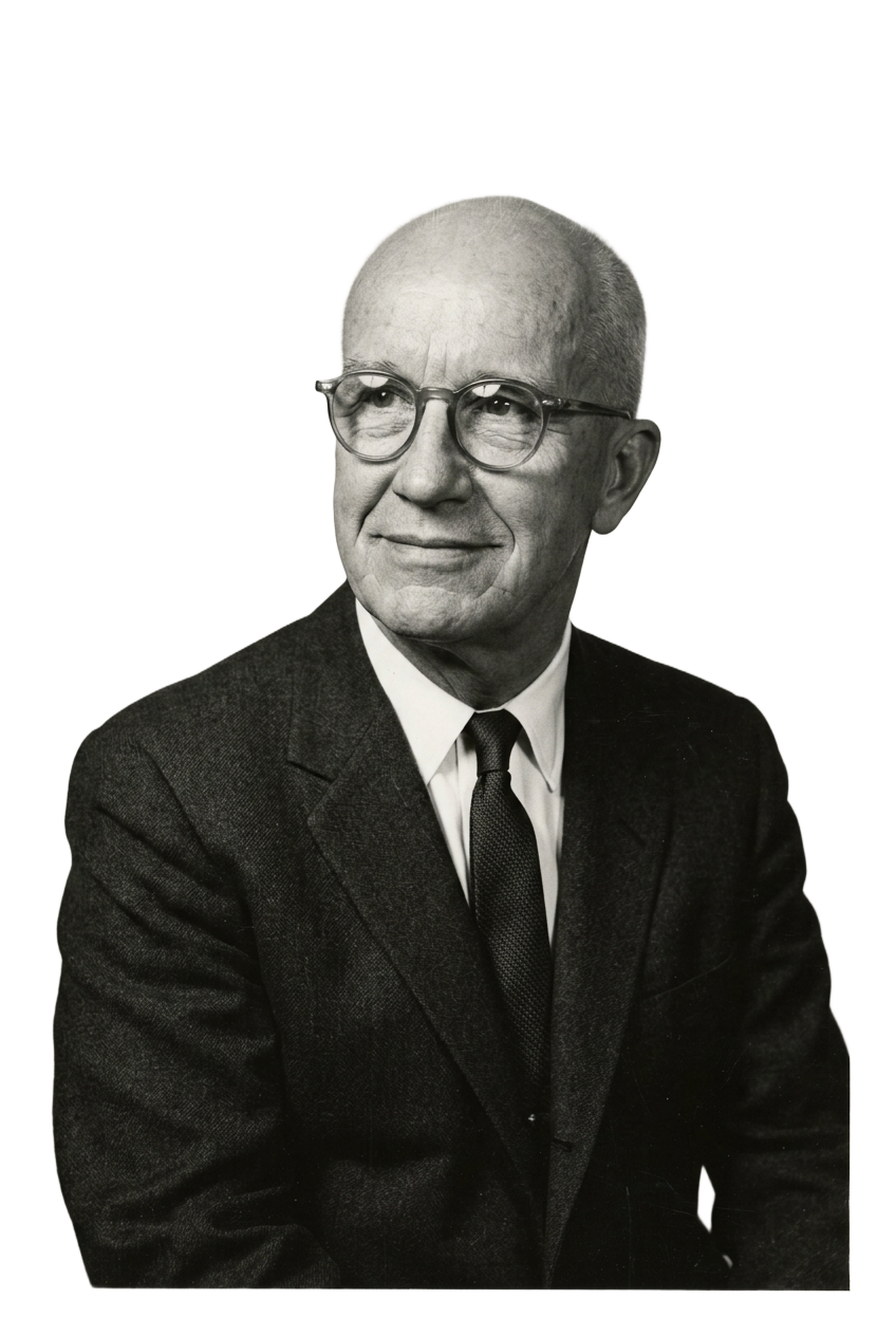 Black-and-white portrait of architect and futurist R. Buckminster Fuller