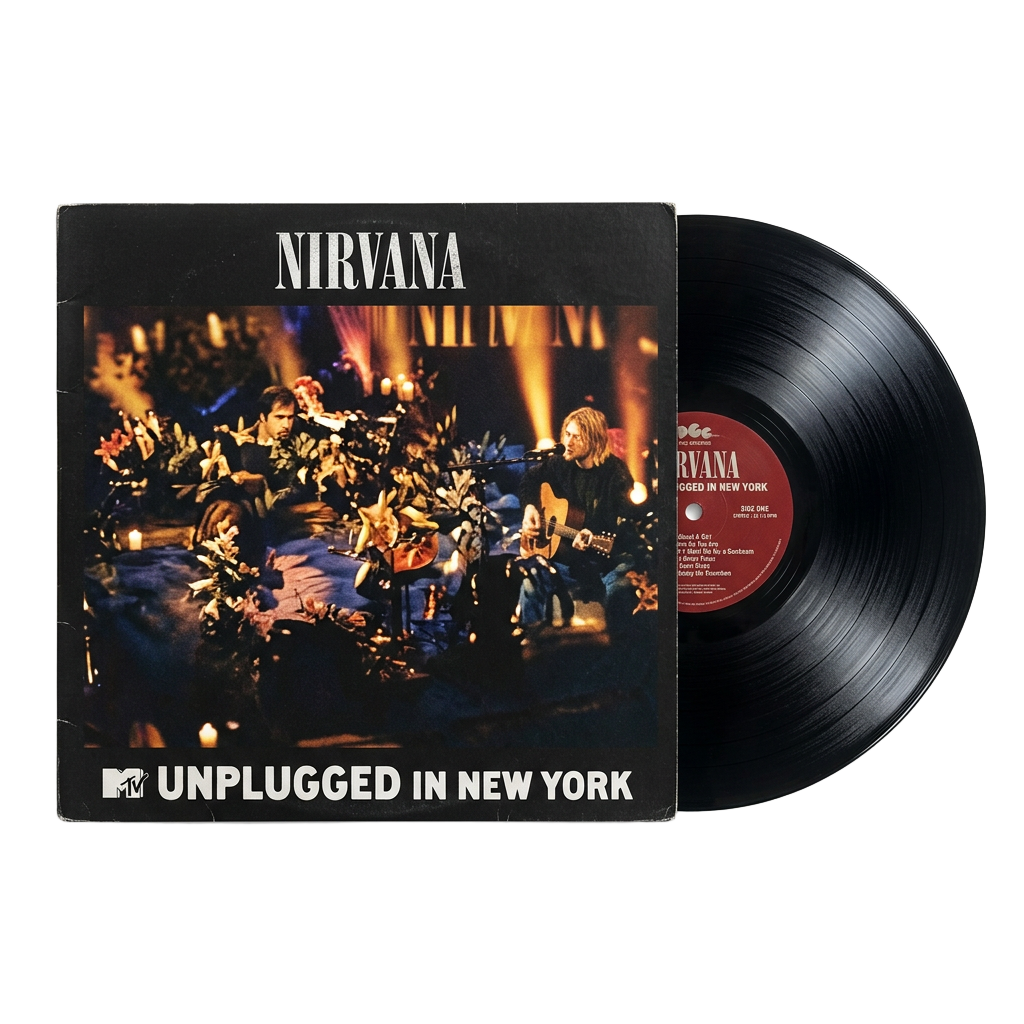 Nirvana MTV Unplugged in New York vinyl LP record sliding out of its sleeve
