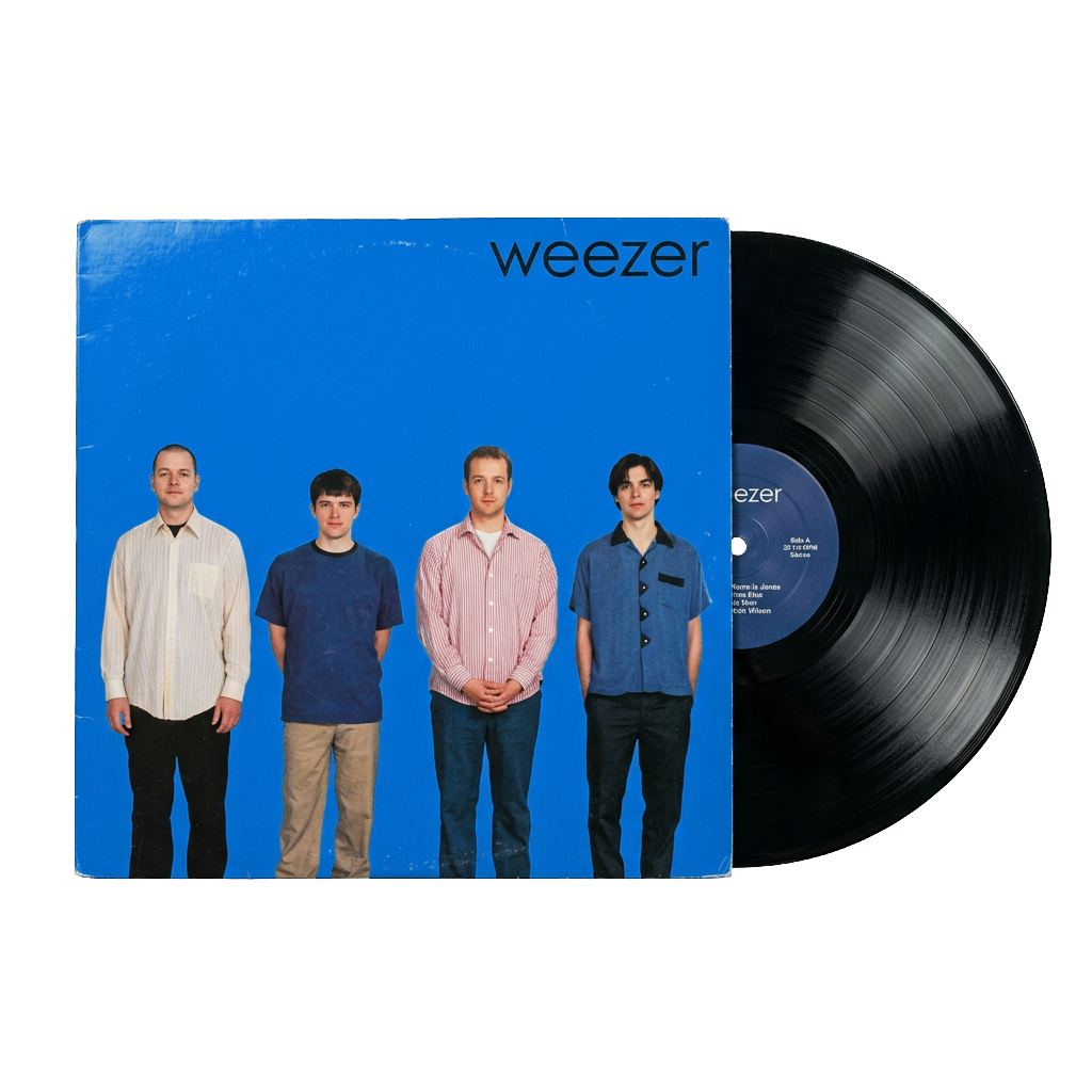 Weezer Blue Album vinyl LP record sliding out of its sleeve